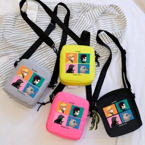 Demon Slayer Kimetsu No Yaiba Canvas Messenger Satchel Bags Buckle Casual Portable Shoulder Bag