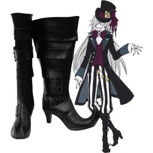 Black Butler Kuroshitsuji Boots Undertaker Cosplay Party Shoes Customized Size