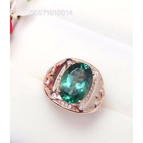 Men Ring Green Crystal Natural Real Green Crystal 925 sterling silver Gem size 10*14mm Fine Green crystal Men Ring