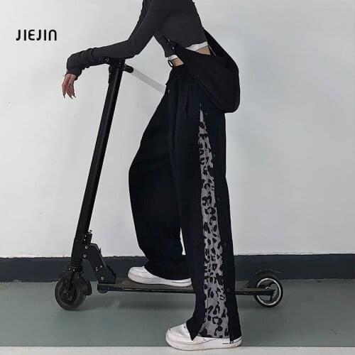 Goth Dark Leopard Print Harajuku Pants Punk Hip Hop Wide Leg High Waist Women Trousers Black Patchwork Loose Joggers Streetwear