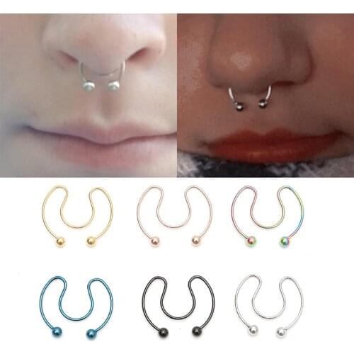 6-10pcs Nose Piercing Fake Nose Ring Hoop Septum Rings Surgical Steel Colorful Fake Piercing Nose Piercings Jewelry