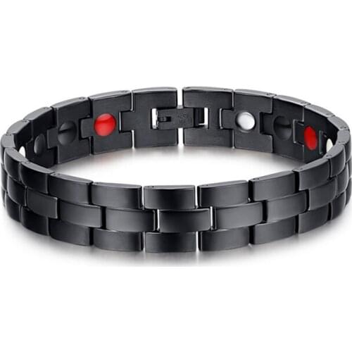 Brief Design Fashion Health Energy Bracelet Bangle Men Black Jewelry Stainless Steel Bio Magnetic Bracelet for Man