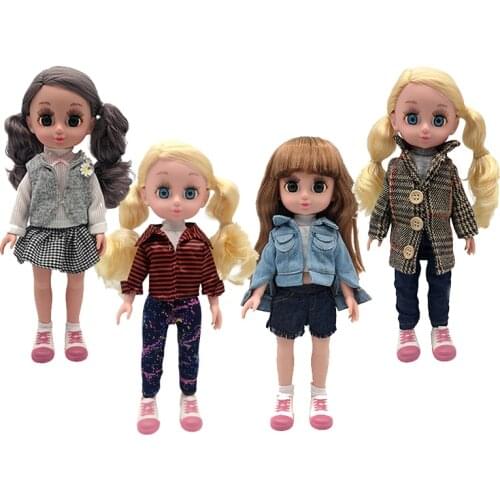 Toys Girls 14 Inch American Dolls Super Cute Lifelike Simulation Boneca Dolls Fashion Vinyl Body Curly Hair Makeup With Clothes
