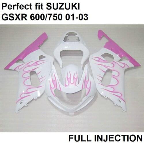 Injection molded fairings for Suzuki GSXR 600 01 02 03 white pink body work parts fairing kit GSXR750 2001 2002 2003 LV98