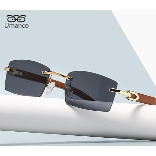 Small Rectangle Sunglasses for Men Women Rimless Glasses PC Frame Ocean Gradient Lens UV400 Eyeglasses Trendy Male Goggles Gift