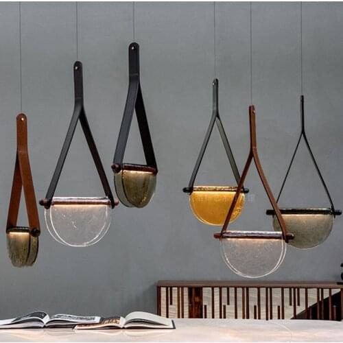 Minimalist LED Pendant Light Modern Nordic Leather Glass Designer Hanging Lamp For Bedroom Bedside Restaurant Bar Coffee Fixture