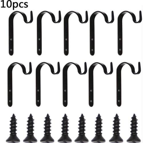 10 Pieces of Multifunctional Retro Garden Wall Bracket Basket Flower Pot Black Iron Hanger Hook with 20 Screw Outdoor Decoration