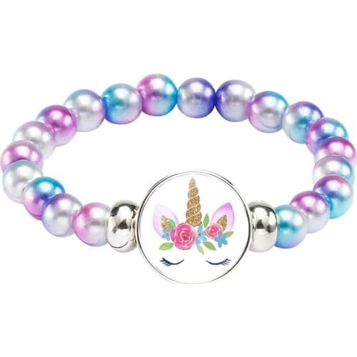 Trendy Unicorn Beads Bracelets 18mm Snap Holder Buttons Dome Cabochon Unicorn Charms Bracelet Jewelry Girls Women Boy Gift