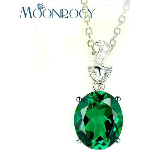 MOONROCY Silver Color Green Crystal Pendant CZ Necklace Chokers Jewelry Oval Fox Animal for Women Girls Gift Drop Shipping