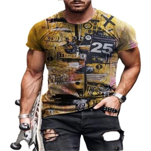 2021 Summer New Men T-shirt Numbers Letters Simple 3D Print Loose Casual Short-sleeved T-shirt For Male Tops Fashion Clothes