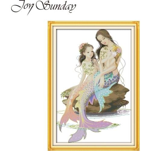 Joy Suanday Cross Stitch Patterns Mermaid DMC 11CT 14CT Aida Water Soluble Canvas Wholesale DIY Embroidery Kits Needlework Sets