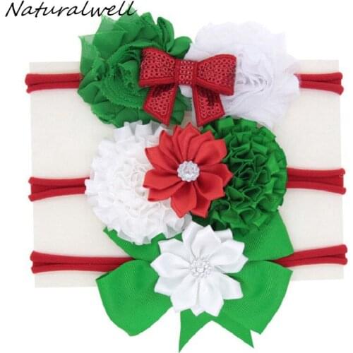 Naturalwell 3pcst Baby Christmas headbands Nylon band bows Toddler Elastic Hairband Hair Bow Infant Hairbow Hair Flower HB207S