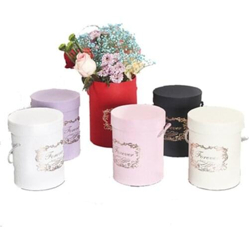 2pcs Round Flower Paper Boxes Lid Hug Florist Flower Bucket Gift Packaging Box Gift Candy Bar Party Wedding gift Storage Boxes