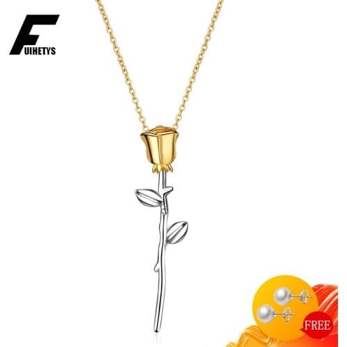 Bali Jelry Fashion Women Necklace 925 Sterling Silver Jewelry Rose Flower Shaped Pendant Accessories Wedding Engagement Party