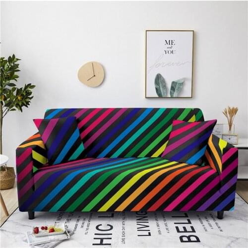 Rainbow Striped Elastic Sofa Cover For Living Room Geometric Print Slipcover Stretch Couch Cover L Shape Furniture Protector