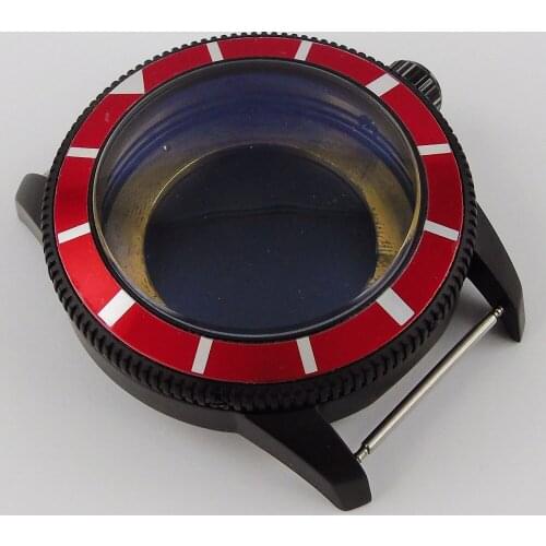 Luxury 46mm Rotating Red bezel Automatic PVD Coated Watch Case Fit ETA 2836 MIYOTA Movement