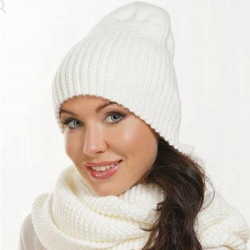 MYZOPER Fashion New Knitting Keep Warm WomenS Winter Hat Solid Color Elasticity Girl Thicken Simple Casual Beanie Ski Cap