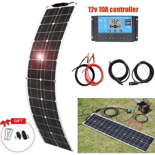 ETFE Solar Panel 12v Battery Charger Kit Monocrystalline Cell 50w for 12v Car Camper Vans RV Waterproof Home Photovoltaic System