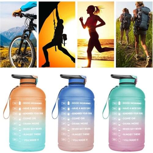 Outdoor Gradient Sports Bottles Time Marker Water Bottle With Straw Leak Proof Eco-friendly With Lid Hiking Camping Supplies