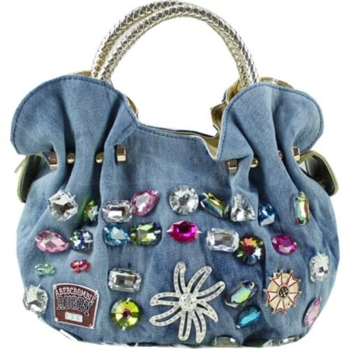Cowboy bag canvas handbag 2021 new diamond-studded lady making dumplings one-shoulder messenger bag wholesale denim bag