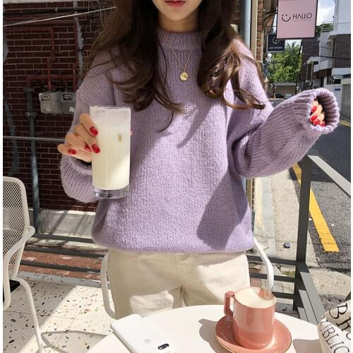 New blue Winter Sweater Women Pullover Girls Tops Vintage Purple Autumn Elegant Female Knitted Outerwear Warm Sweater Oversize