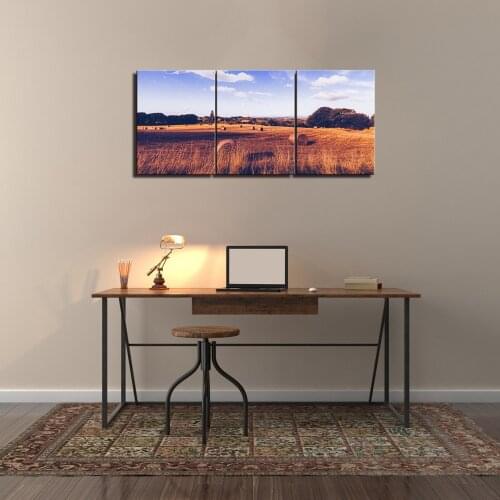 The Season Of Autumn Harvest Wheat Hay Bales On The Field After Harvest Canvas Wall Art Landscape Wall Decor for Home Decoration