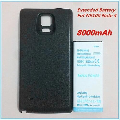 8000mAh Thicker Extended Battery EB-BN910BBE Note4 Extended Battery for Samsung Galaxy Note 4 N9100 N910F N910H N910+black Case