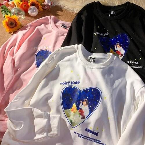 Japanese Fashion Vintage Frence Cartoon Sweatshirt Women 2021 Autumn Plus Size Hoodies O-neck Long Sleeve Tops Clothes for Teens
