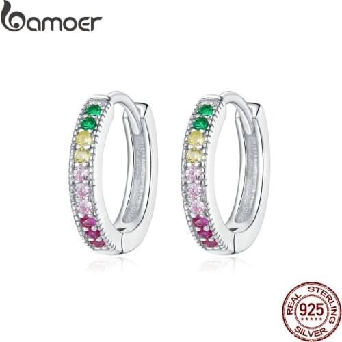 Bamoer 925 sterling Silver Hypoallergenic Stud Earrings Women Colorful ear Buckles Earring Ear for Girl earring jewelry BSE459