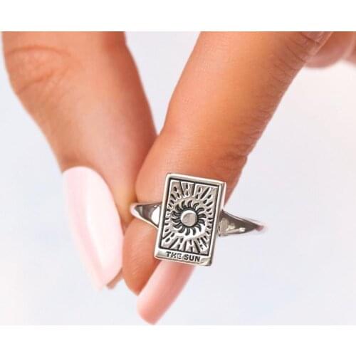 Vintage Tarot Card Rings For Women Mermaid The Empress Sun Moon Ring Adjustable Open Cuff Rings Jewelry Anillos Christmas Gift