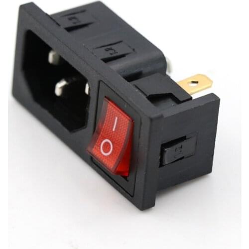 AC 10A 250V 3Pin Red Rocker Switch Fused IEC 320 C14 Inlet Power Socket Fuse Switch Connector Plug Connector