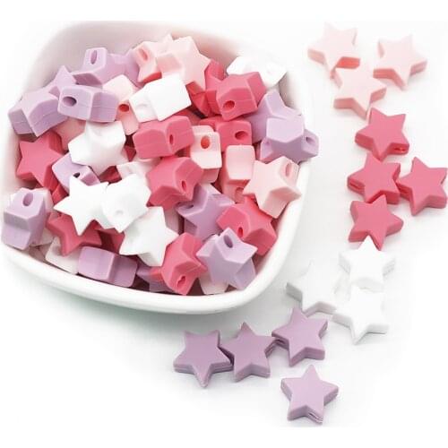 Cute-idea 10pc Silicone Teether Mini Star BPA Free Food Grade Baby Teething Chew Toy Newborn Nursing Silicone Pacifier Beads DIY