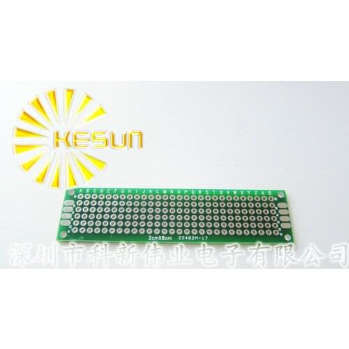 100PCS x 2x8 cm PROTOTYPE PCB 2 layer 2*8 panel Universal Board 2.54mm Double Side Green Board 1.6mm thickness