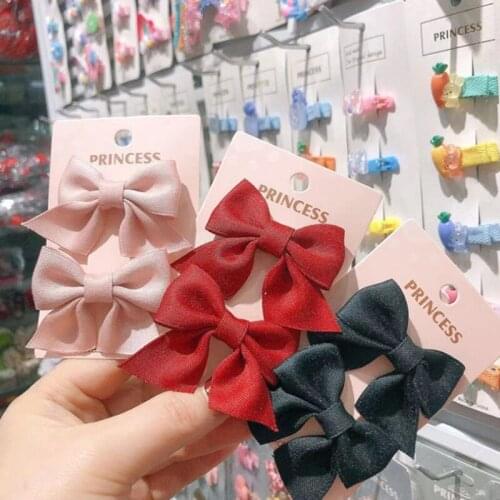 2 PCS Cute Girl Grosgrain Ribbon Hair Bow Belt Clip Pure Cotton Childrens Headdress Childrens Hair Accessories