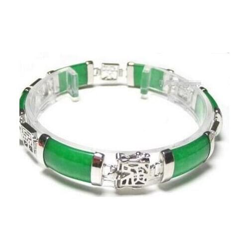 7.5 "Genuine Jadeite 925 Sterling Silver SILVER BRACELET jade