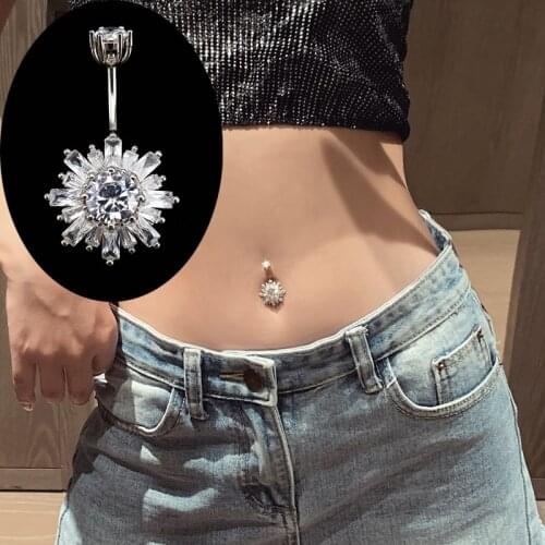Body Decoration Women Fashion Jewelry Zircon Sunflower 925 Sterling Silver Belly Piercing Button Rings Bananabell For Girl Gift