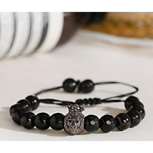 Classic Crown Lion Bracelet Men Fashion Tiger Eye Natural Stone Handmade Beaded Charm Bracelet For Women Jewelry Pulsera Hombre