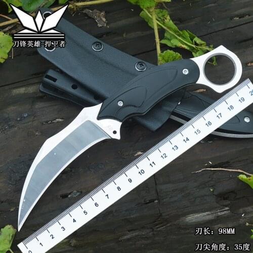 CS GO Karambit Outdoor D2 Steel Bill Point Fixed Blade Kydex Leather Tactical Knife Pocket Bushcraft Hunting EDC Utility Tool