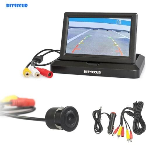 DIYSECUR Car Accessories 5" Foldable TFT LCD Car Monitor HD Rear View Reverse Backup Car Camera Parking System Car Charger