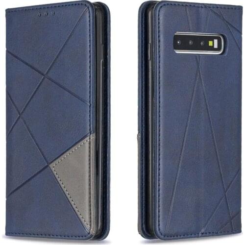 For Samsung Galaxy S10e S10 S9 Note 10 Plus Luxury Leather Diamond Grid Splice Flip Wallet Stand Phone Case Magnetic Cover Bag