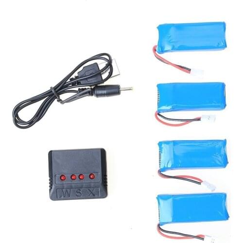 EBOYU(TM) 4pcs 3.7v 500mah Battery for Hubsan X4 H107 H107l H107c H107d V252 Jxd385 RC Quadcopter Drone + 4 in 1 Battery Charger