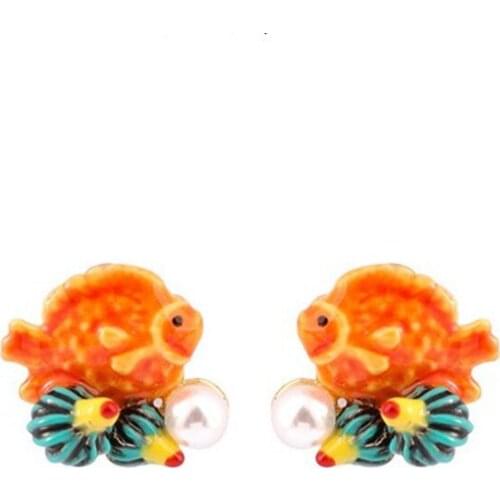 European and American Fashion Personality Trend Simple Mini Fish No Pierced Ear Clip Cute Marine Animal Necklace Jewelry Set