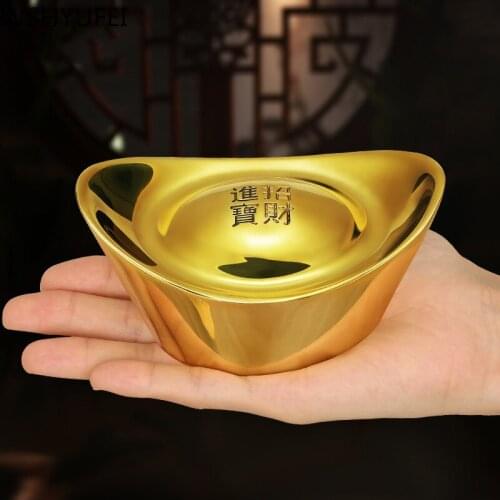 Chinese Golden Fengshui Lucky Money Solid Copper Ornament Home Decor Entrance Living Room Desk Decorations Portable Portable