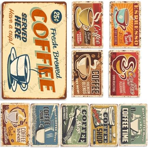 Coffee Decorative Plate Cafe Metal Tin Sign Vintage Poster Wall Plate Industrial Decor Club Pub Bar Home Cafe Wall Metal Plaque