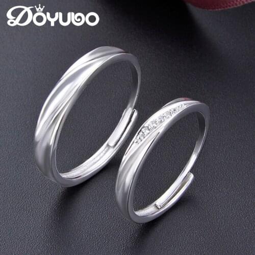 DOYUBO Romantic 925 Sterling Silver Cubic Zirconia Rings For Lovers Adjustable Real Silver Couples Rings Fashion Jewelry VB404