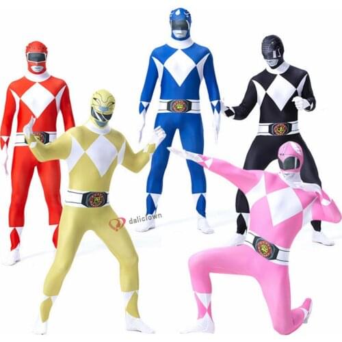 Adult Man Zentai Suit Skin Tight Bodysuit Jumpsuit Super Sentai Dinosaurs Team Cosplay Samurai Costume