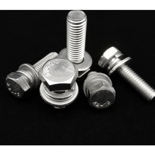 M4 M5 M6 M8 M10 M12 304 A2 Stainless Steel External Hex Hexagon Head SEM Screw Bolt With Flat Washer Spring Gasket Combination