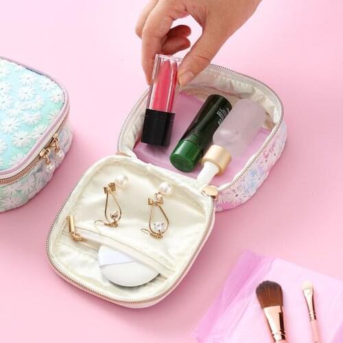 Girly Cute Mesh Embroidered Sanitary Napkin Storage Bag Portable Cosmetic Storage Box Multi-function Earphone Data Cable Storage