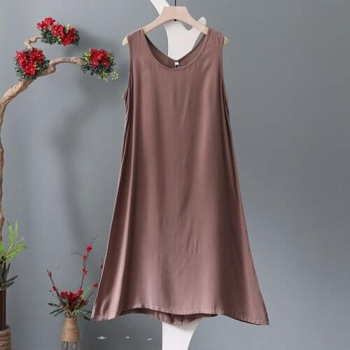 Sweet Women Solid color Casual Tank Summer Dress Female Sleeveless O Neck Loose Waist Cotton and Linen Dress Sundress