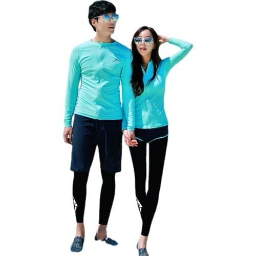 Matching Couples Set 3pcs/4pcs Zip Long Sleeve UPF 50+ Rashguard Shirts & Leggings Mens/Womens Bathing Swimming Surfing Suits